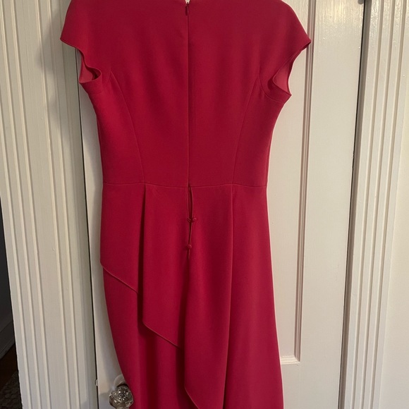 Teri Jon size 6 watermelon asymetrical waist cap sleeves knee length dress - Picture 6 of 11